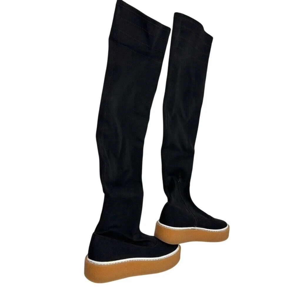 Free People 36 US 5.5-6 Outer Limits Thigh High Black‎ Stretch Boots Over Knee